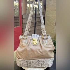 BRAHMIN MIRIAM MATIA CROC EMBOSSED LEATHER SHOULDER BAG BEIGE VINTAGE LUXURY NEW
